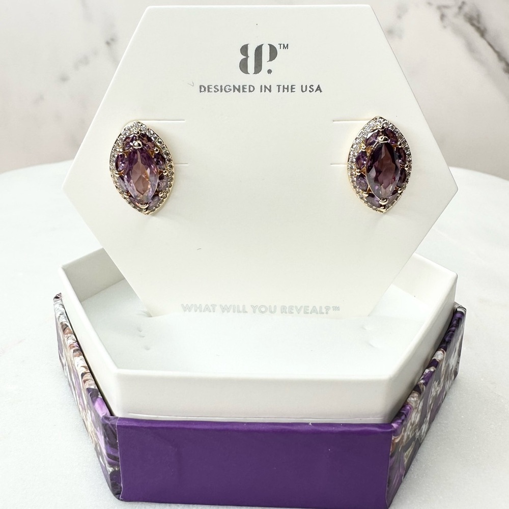 Bomb Party February Along The Way Amethyst Earrings ER93006 NWT